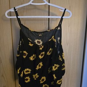 Sunflower Print Black Camisole Top